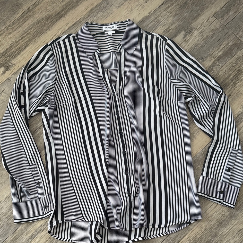Express Navy & White Vertical Stripe Blouse